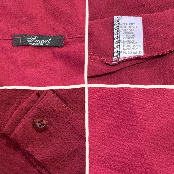 Vintage wine red collared long sleeve blouse. - Picture 4 of 4